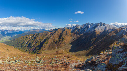 Magnificent view of norther side of border ridge between Italy and Austria covered by snow, South Tyrol, Italy. Breathtaking views that inspire serenity