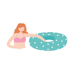 woman in swimsuit bikini with float cartoon isolated design icon white background
