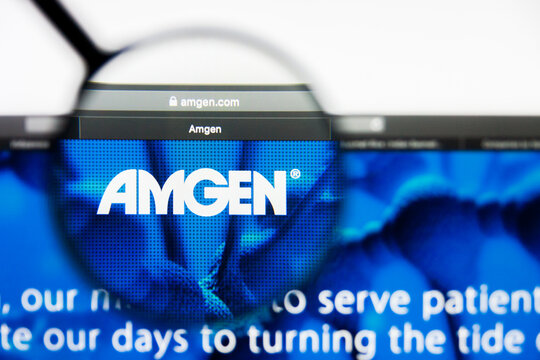 Richmond, Virginia, USA - 9 May 2019: Illustrative Editorial of Amgen Inc website homepage. Amgen Inc logo visible on display screen.