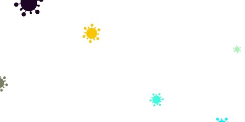 Light blue, yellow vector background with covid-19 symbols.
