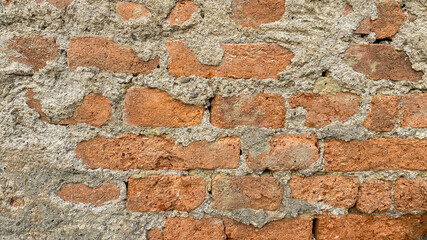 Old rustic brick wall panorama. Masonry red texture or background. Copy space for text or description.....