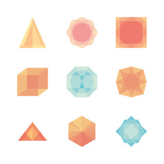 triangular and geometric shapes icon set, flat style