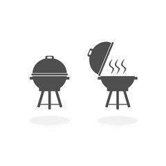 Hot Steaming BBQ Charcoal Grill Icon Symbol - Vector Illustration.