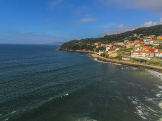 View of beautiful Coastal village in Galicia.Spain. Drone Photo