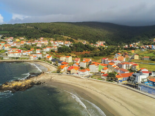 View of beautiful Coastal village in Galicia.Spain. Drone Photo