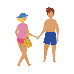 people summer related design, couple with swimsuits holding hands, isolated icon