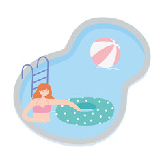 summer time girl in pool with ball float vacation tourism