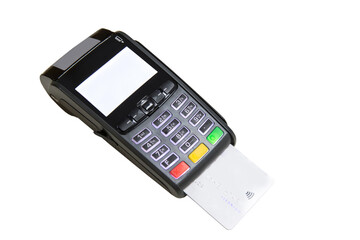 credit card swiping machine to pay. credit card swipe through terminal for payment in cafeteria.