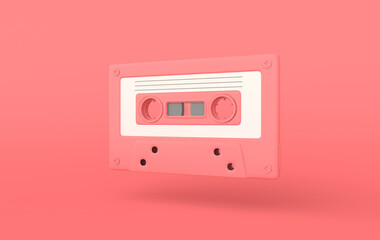 Fototapeta premium Retro audio cassette 3d render. 70s, 80s, 90s years popular audio tape. Music minimalism concept, pastel colors