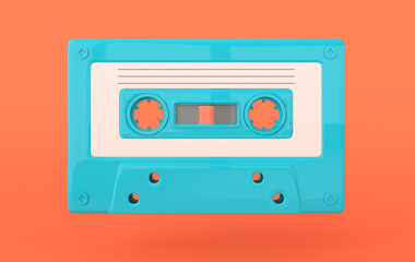 Retro audio cassette 3d render. 70s, 80s, 90s years popular audio tape. Music minimalism concept, pastel colors