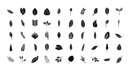abstract tropical leaves icon set, silhouette style