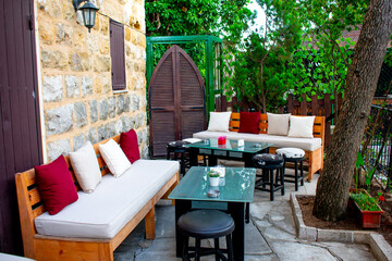 garden area of a cafe in the Lebanon village Broummana
