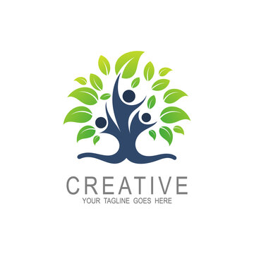 Tree logo and social design template ,charity logo , leaf and human