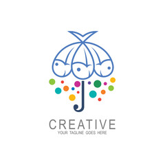 Umbrella logo with a fish icon, Colorful logo template