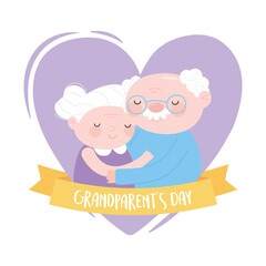 happy grandparents day, elderly couple in heart love cartoon card