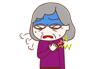 心臓がズキズキ痛み真っ青になる高齢の女性