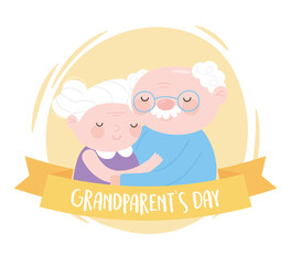 happy grandparents day, old couple are together forever cartoon card