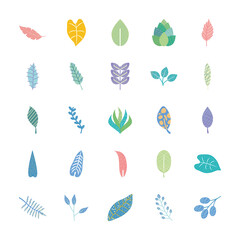 icon set of tropical leaves with abstract design, flat style