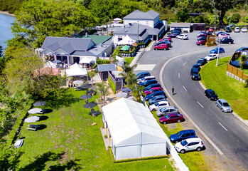 The Riverhead Rangitopuni Creek Boats Whangaparaoa New Zealand Spring springtime drone photos videos ANZAC Whangaparaoa Peninsula bay shore beach north island Auckland bay of whales