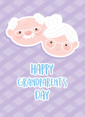 happy grandparents day, cute grandma and grandpa faces cartoon card
