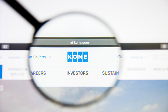 Los Angeles, California, USA - 5 March 2019: Kone website homepage. Kone logo visible on display screen, Illustrative Editorial
