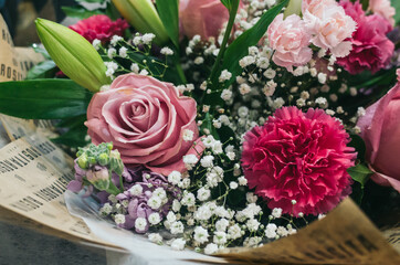 bouquet of pink roses in a vase