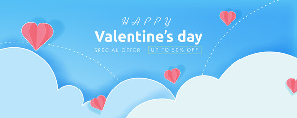 Valentines day background with Heart Shaped Balloons. Vector illustration for banner, Wallpaper, posters, brochure, voucher discount, paper cut style, concept, relaxing color and atmosphere