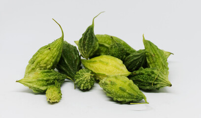 Bitter gourd gathered in a white scene