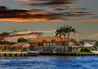Fototapeta na wymiar A Large House on the Intracoastal Waterway in Fort Lauderdale