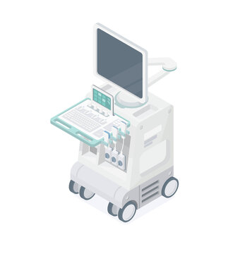 ultrasound scanner machine isometric isolated object on white medical system hospital diagnostic equipment sonography doctor healthcare technology top view