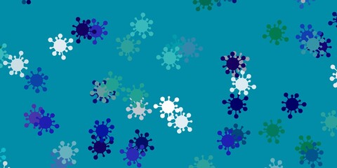 Light blue, green vector background with covid-19 symbols.