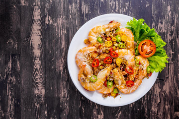 Stir fried prawns with salt and chili Thai food