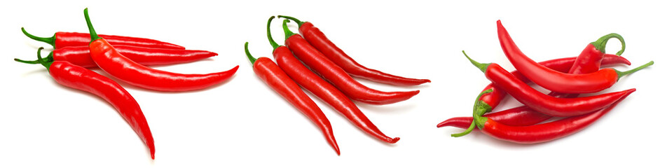 Collection red chili pepper isolated on white background