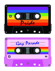 Ilustracao vetor cassette tapes gay, fitas k7, cassete, gay, lgbt, pride, gay parade, lgbtq, lesbica, bissexual, homossexual, musica, fitas, arco iris, rainbow, vintage, fita cassete, stereo