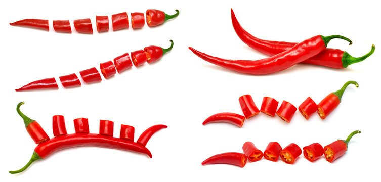 Collection red chili pepper isolated on white background