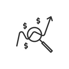 dollar rate increase icon. Money symbol with stretching arrow up. rising prices. Business cost sale icon. cash salary increase. investment growth. vector illustration