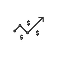 dollar rate increase icon. Money symbol with stretching arrow up. rising prices. Business cost sale icon. cash salary increase. investment growth. vector illustration