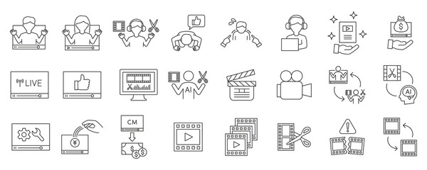 Video editor and YouTuber icon set