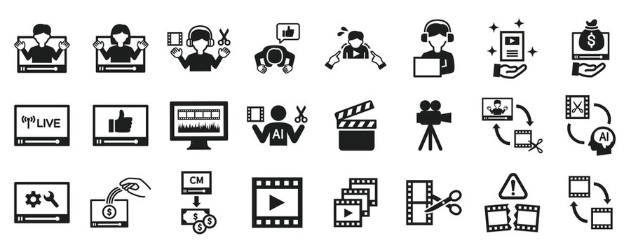 Video editor and YouTuber icon set