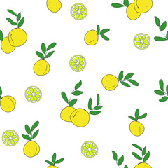 Seamless Vector lemon on white background Pattern. Great for Fabrics, Scrap booking, bullet journal, textiles, blankets, pillows, cover,