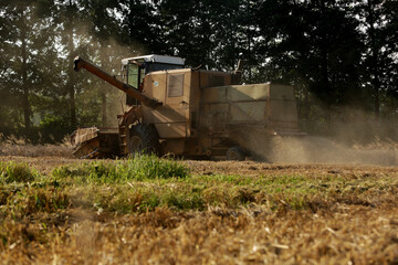 Wilamowice,Poland - July 15, 2020 : Harvest in Poland. Bizon ZO56 harvester © praszkiewicz