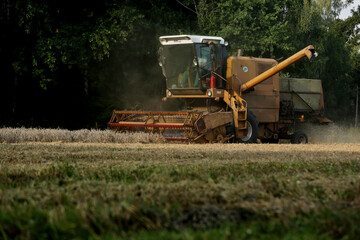 Wilamowice,Poland - July 15, 2020 : Harvest in Poland. Bizon ZO56 harvester © praszkiewicz