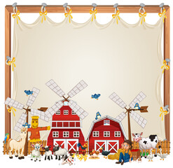 Canvas frame template with animal farm isolated