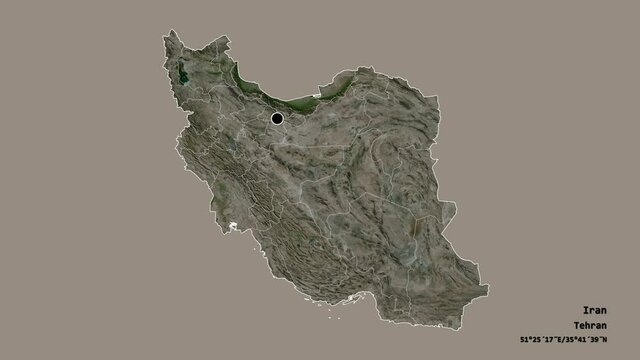 Lorestan, province of Iran, with its capital, localized, outlined and zoomed with informative overlays on a satellite map in the Stereographic projection. Animation 3D