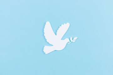 White dove made from paper cut for Peace day background. International peace day concept . Copy space.
