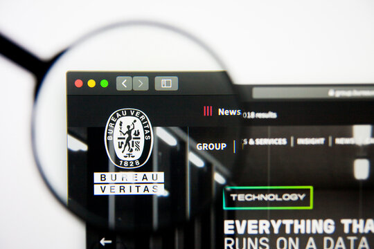 Los Angeles, California, USA - 28 February 2019: Bureau Veritas Registre International de Classific website homepage. Bureau Veritas logo visible on display screen, Illustrative Editorial