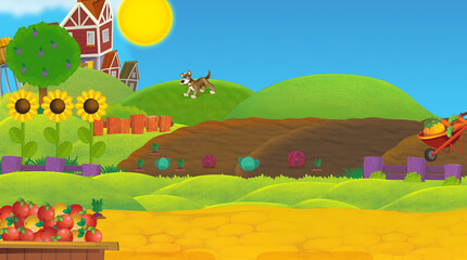 cartoon farm ranch scene with rural wooden house - illustration