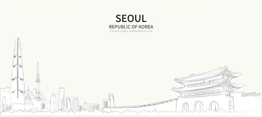 Fotobehang Seoul cityscape line vector. sketch style south korea landmark illustration  © Tuna salmon