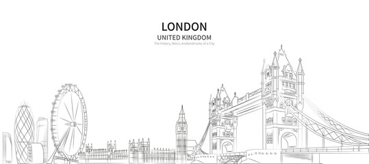 Estores personalizados com sua foto london cityscape line vector. sketch style british landmark illustration 