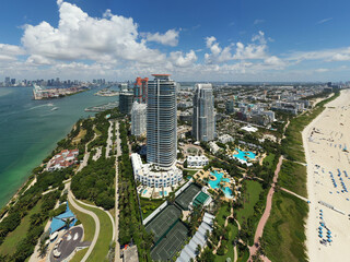 Fototapeta na wymiar High aerial photo Miami Beach highrise condominium towers